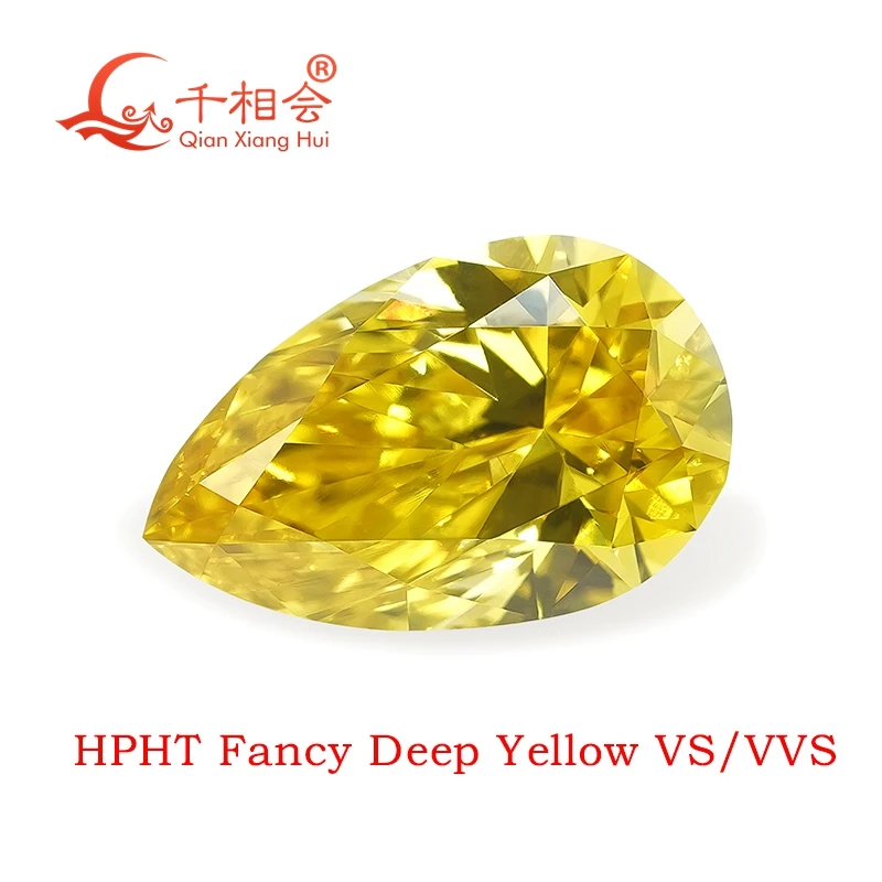 Fancy yellow color HPHT diamond 0.6CT pear diamond cut VS clarity GEMID certificated lab grown diamond loose stone