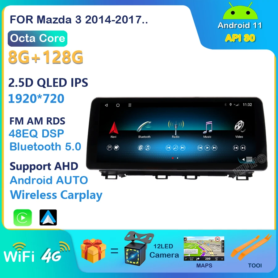 

For Mazda 3 10.25''12.3''2014-2019 12.3 screen Android 11 1920*720 Octa Core 6+128G Andriod+OEM system Car Multimedia Player