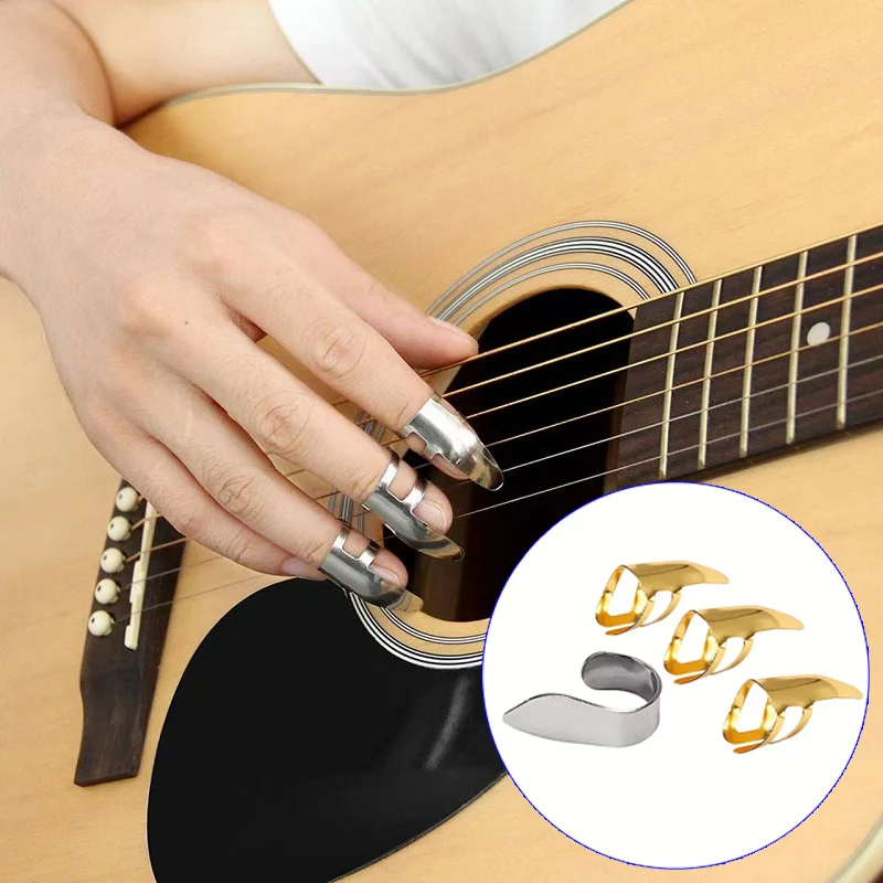4 teile/satz 1 Daumen und 3 Finger Gitarre Picks Edelstahl Akustik E-Gitarre Finger Picks Plektren für Banjo Ukulele