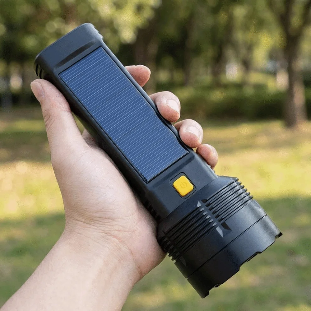Ultra-Bright Solar Flashlight Long-Lasting Focused Light LED Flashlight USB Rechargeable COB Side Light