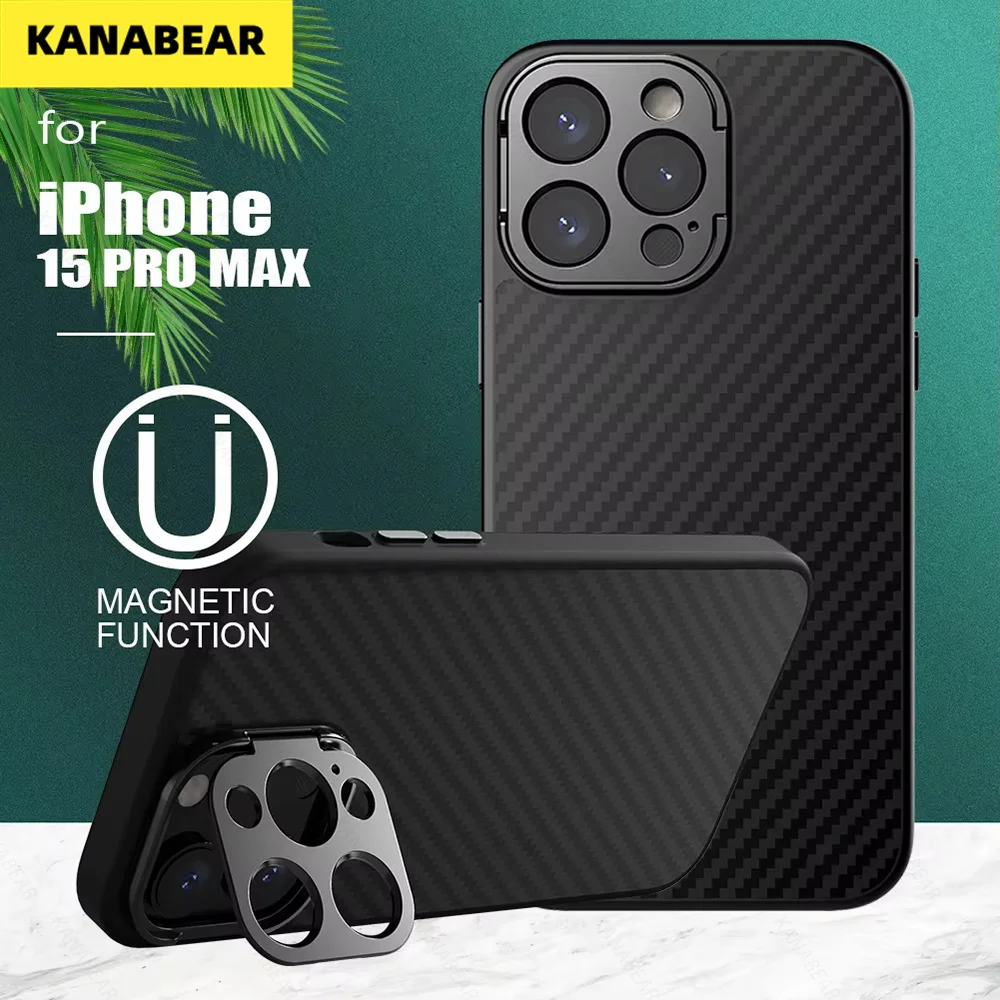 

for iPhone 15 Pro / 15 Pro Max Case Aramid Fiber Case for Magsafe Magnetic with Stand Camera Case Lens Cover