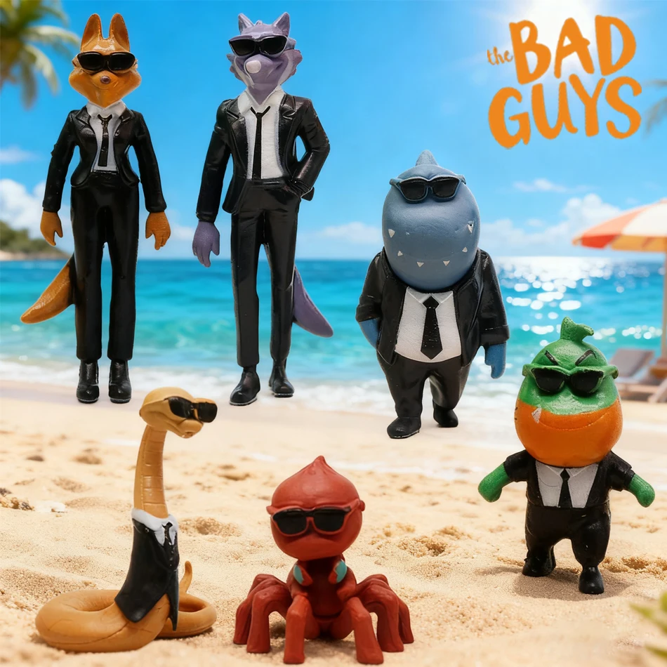 6 szt. Figurki z filmu Złoczyńcy, zabawki akcji, kawaii wilk, piranha, wąż, rekin, pająk tarantula, anime, lalka, zabawka zwierzęca z PVC, prezent urodzinowy