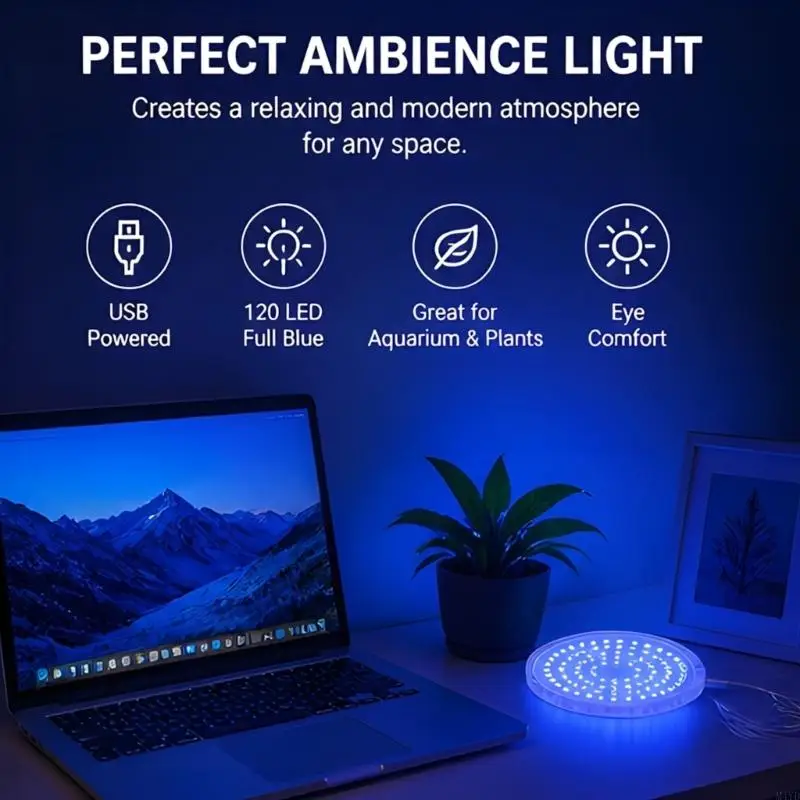 Hanging Blue LED Tanning Lamp with 120 Beads, USB Powered Disc for Indoor Care Routines and Travel Use M4YD