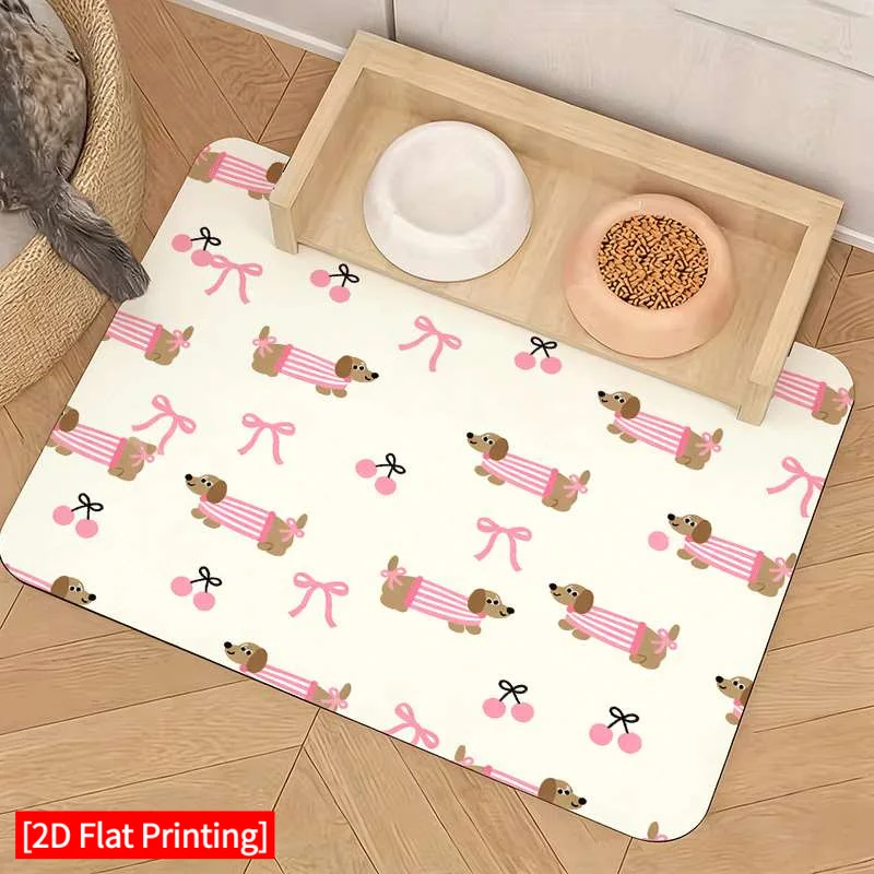 Kawaii Dog Stripe Pattern Mat Polyester Indoor Rug Pet Accessory Home Decor Nursery Bathmat Washable Puppy Gift Mat