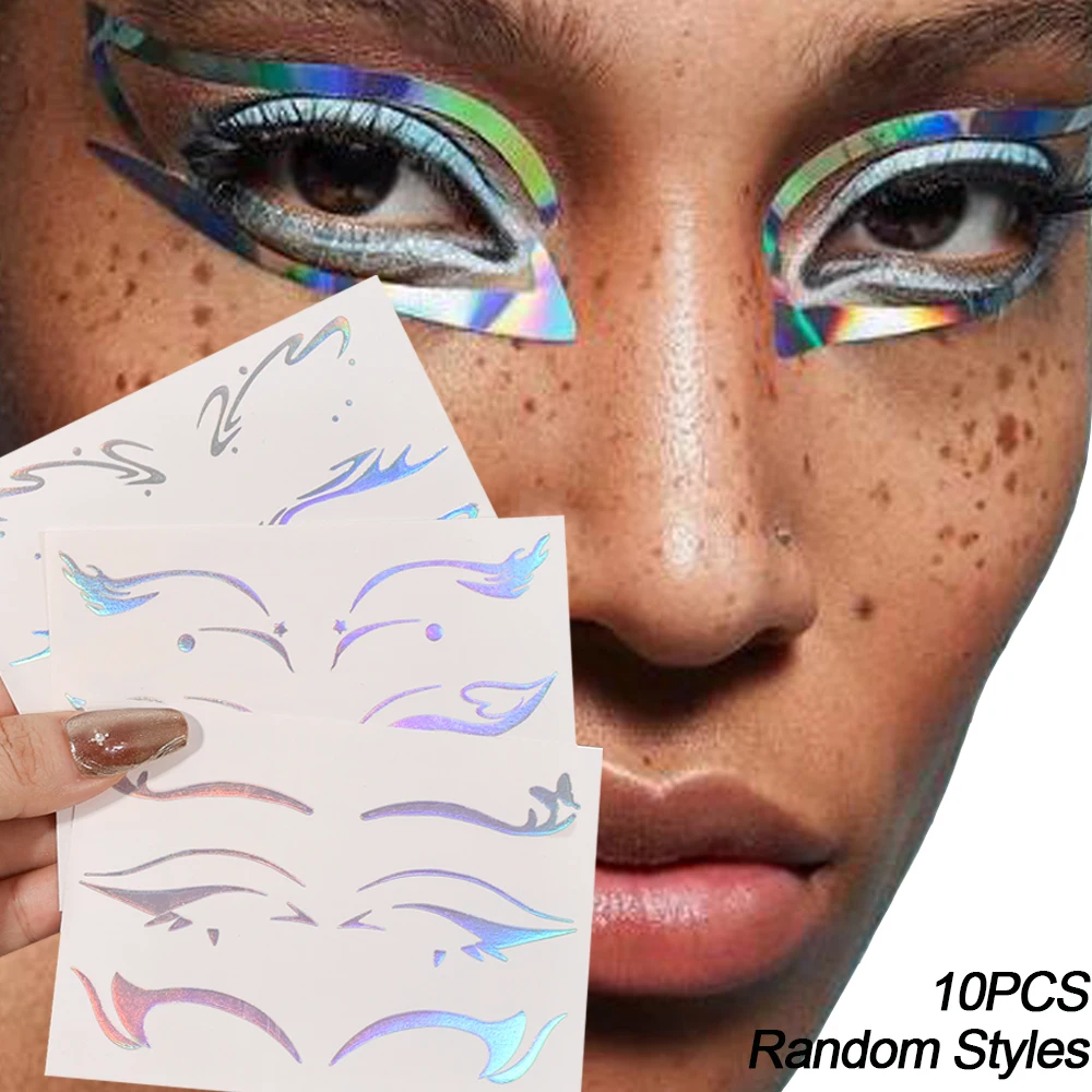 

10PCS Laser Eye Tattoos Colorful Waterproof 3D Eyeliner Eyebrow Face Art Sticker Decals Long-lasting Eyes Glitter Tattoo Sticker