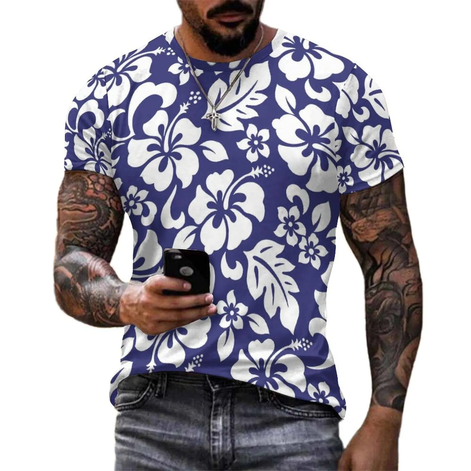 Summer T Shirt Tropical Flower T Shirts Hawaiian Hibiscus Classic Popular Tees For Men Short-Sleeved Graphic Oversize Tops