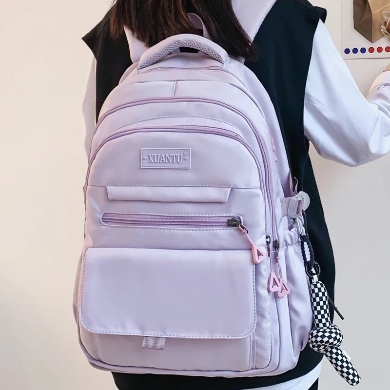 Purple High Quality Large Nylon Backbag Teenager School Supplies Eco-friendly Rucksack New Ladys Casual Portable Laptop Knapsack