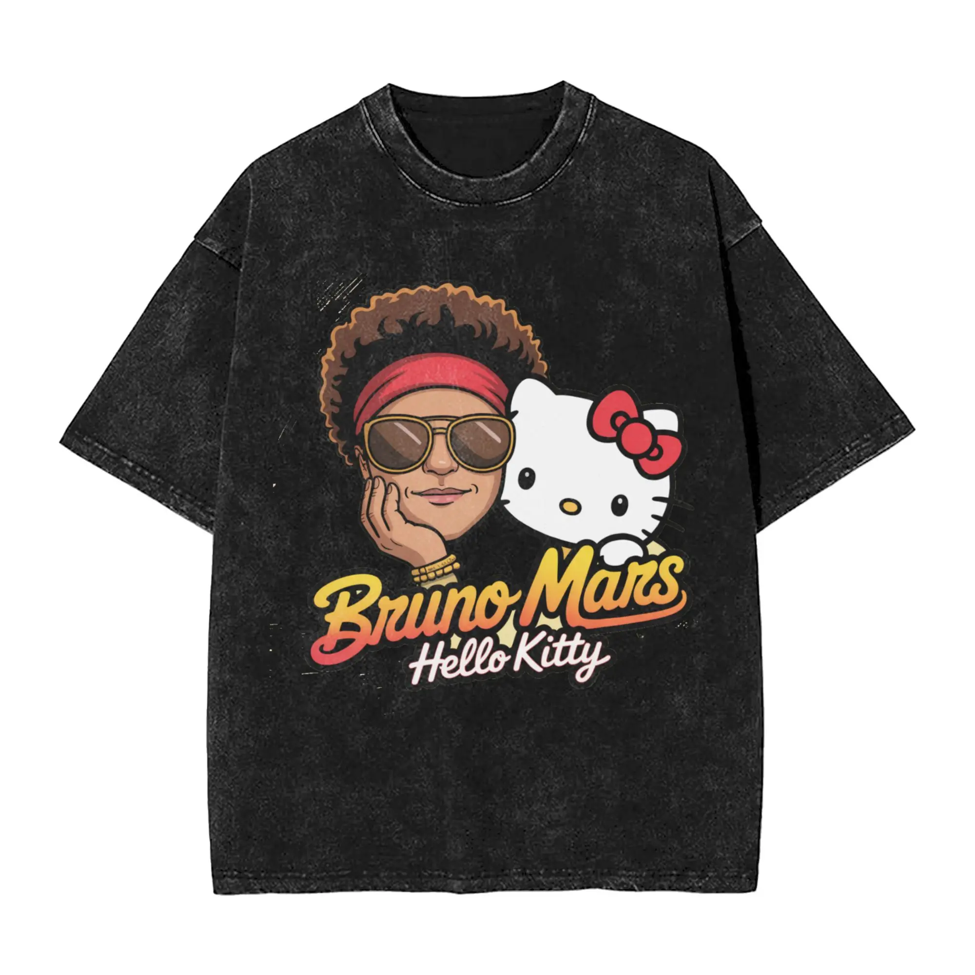 

Harajuku Washed T-Shirt Bruno Mars Hello Kitty Simple T Shirts Novelty Tshirt for Men Summer Y2K Fun Custom DIY Tees