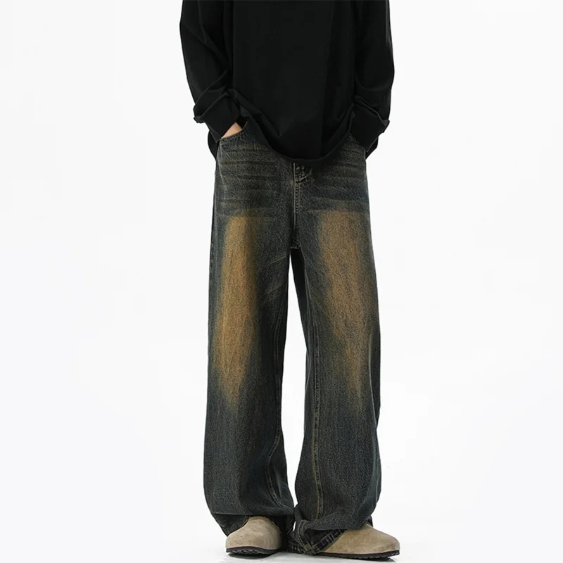 

Мужские винтажные потертые джинсы большого размера 300 Pou, повседневные широкие брюки, модные прямые брюки для осени и зимы