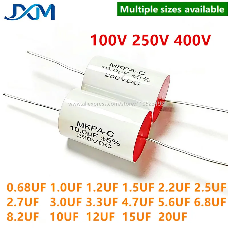 

2pcs/lot MKP audio audiophile capacitor 250V100V400V 0.68UF1UF1.5UF2.2UF2.5UF2.7UF3.0UF3.3UF4.7UF5.6UF6.8UF8.2UF10UF12U15UF20UF