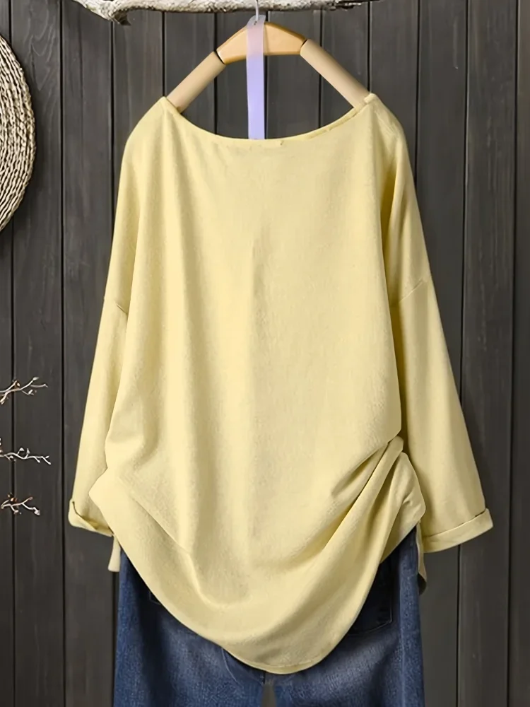 

Большие размеры 1XL-5XL, женские повседневные однотонные топы, женская мода, свободная дышащая футболка с длинными рукавами 3/4, одежда