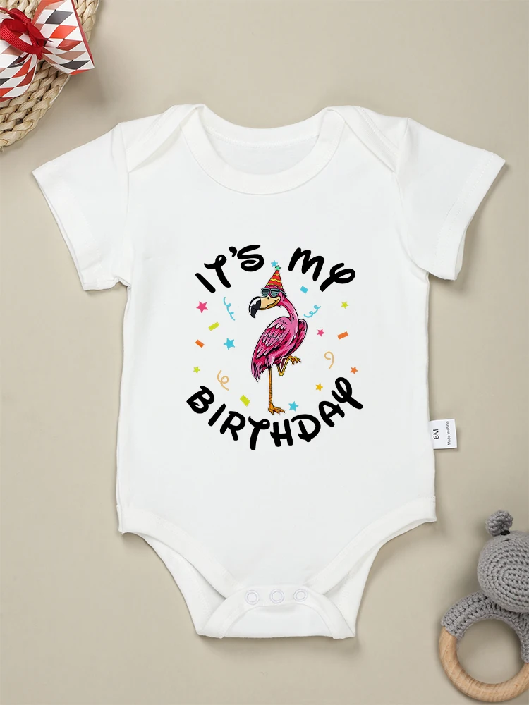 

Baby Birthday Onesie Beautiful Flamingo Print Cartoon Fashion Newborn Girl Clothes Bodysuit High Quality Cotton Infant Outfits