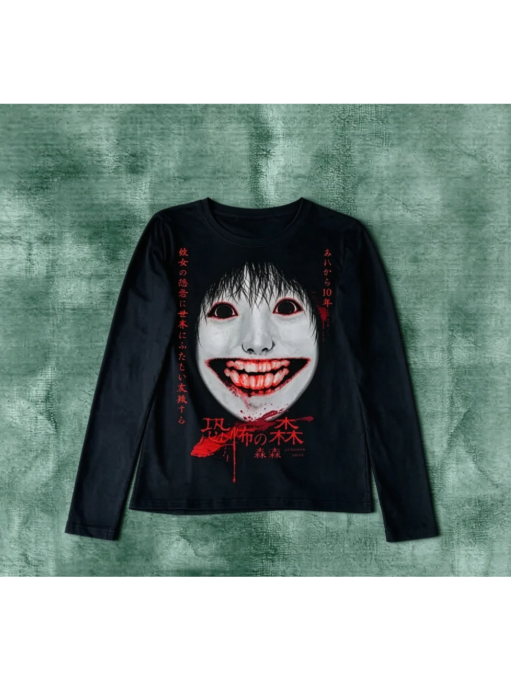 New Spring and Autumn Vintage Dark Face Printed Long Sleeve T-shirt Top Gothic Punk Street Casual Trend Subculture Halloween ins