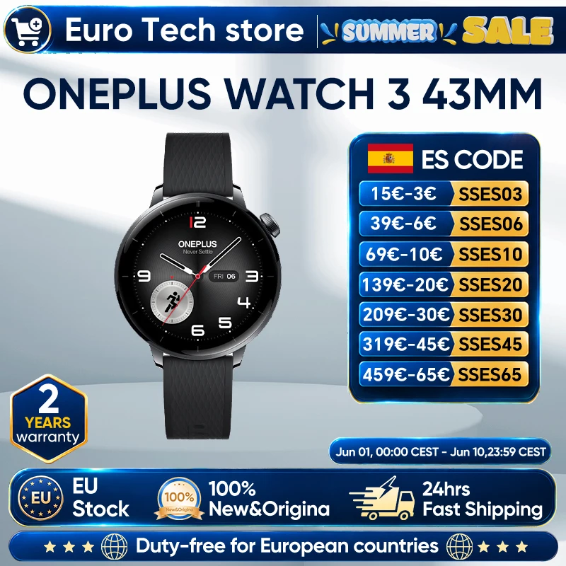 OnePlus Watch 3 43mm SmartWatch Global Version Wear OS by Google LTPO A0MOLED Display 5days battery life 60S Health Check-In GPS