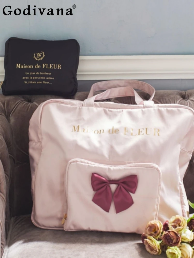 Sweet Cute Japanese Style New Women's Storage Bags Fashionable Elegant All-Match Solid Color Bow Travel Shoulder Bags for Ladies