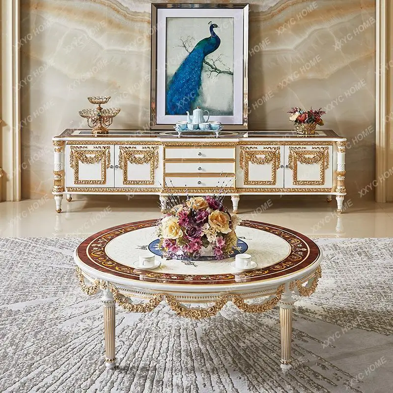 L Villa Luxury Solid Wood TV Cabinet  Court Floor Cabinet Shell Inlaid Locker
