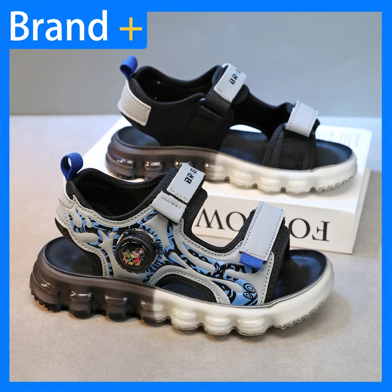 

Kids Sandals Exposed Toes Anti Odor Breathable Summer New Hollow Leather Outdoor Anti Slip Wear-resistant Fashion Beach Shoes