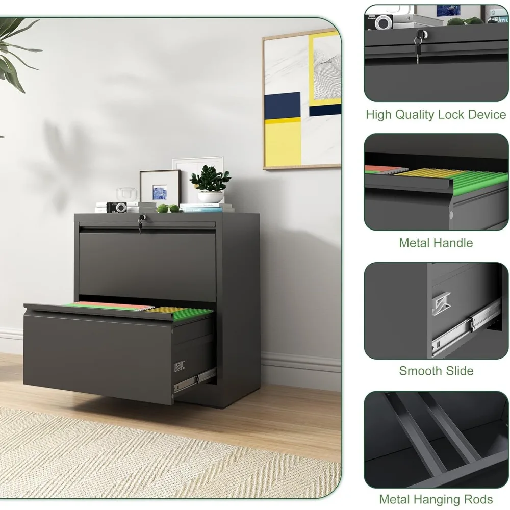 خزانة ملفات جانبية فولاذية آمنة مع قفل، ومضادة للطرف، وشرائح تمديد كاملة لحلول تخزين المكاتب