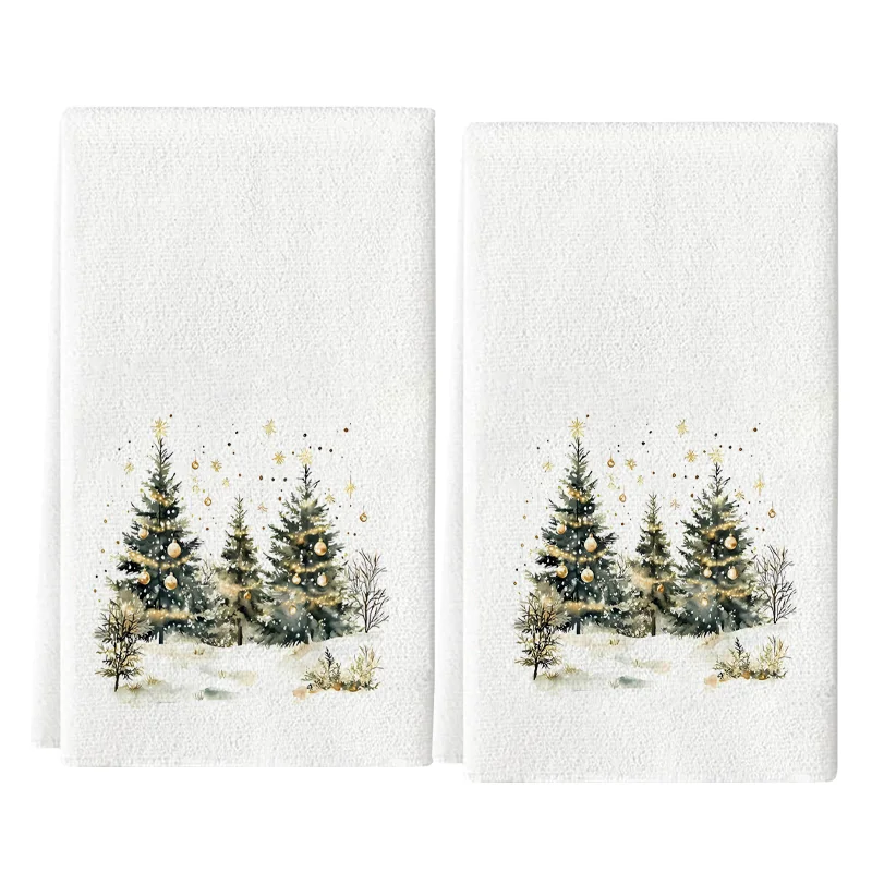 قطعتان من مناشف المطبخ على شكل شجرة عيد الميلاد الذهبية على شكل ندفة الثلج، مجموعة مناشف، قماش تنظيف ناعم فائق الامتصاص، منشفة شاي للطبخ والخبز، منشفة يد، قماش تنظيف، ديكور غرفة المطبخ، أساسيات المنزل #5