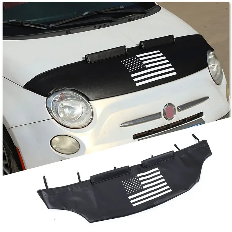 

For Fiat 500 Abarth 595 2007-2024 Car Hood Sand and Stone Deflector Protection Cover Black Leather Car Exterior Accessories