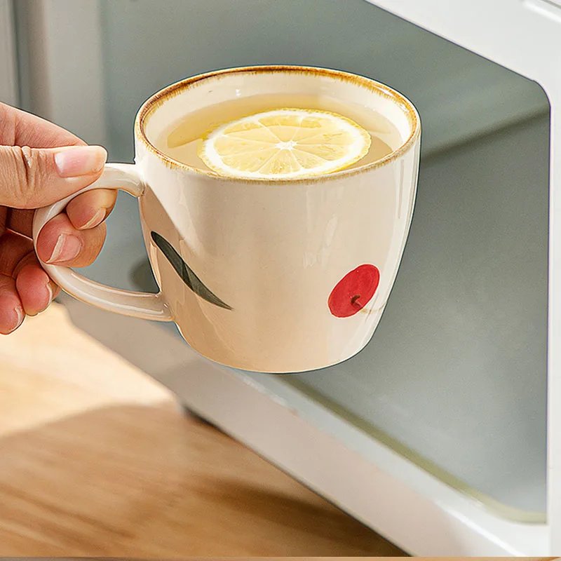 

Japanese Style High Aesthetic Cherry Ceramic Cup New Household Underglaze Color Handle Water Mugs 200ml Easy Cleaning Cup