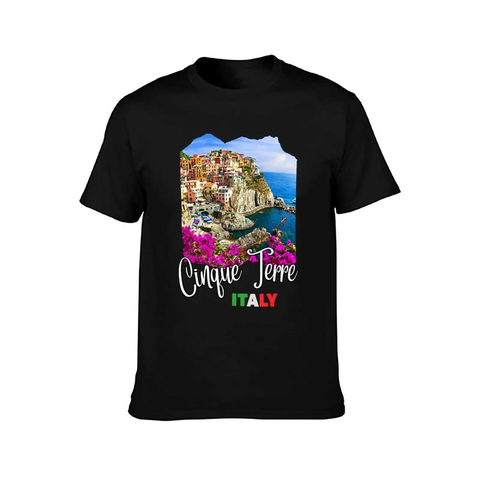 Cinque Terre Italy T-Shirt, Summer Casual Cotton Tee, Oversized Streetwear Tops, Vintage Graphic Print, Loose Fit Short Sleeve