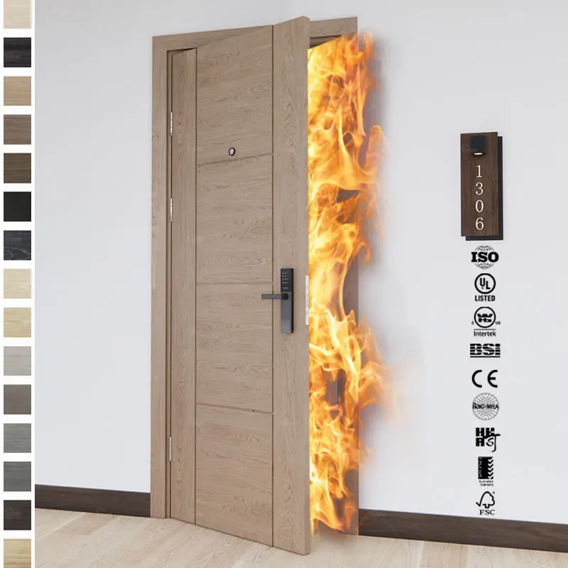 North American 35dB Soundproof Fire Doors Modern Villa Hotel Apartment Room Wood Fire Door Wooden Interior Fire Rated Doors