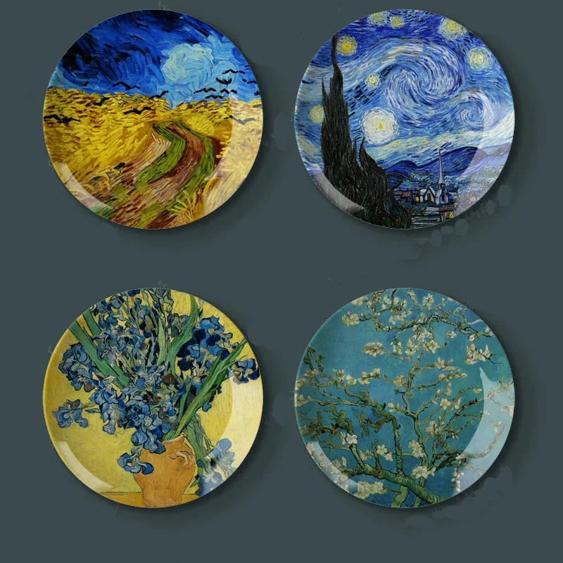 Pintura Van Gogh de 8 pulgadas, placa decorativa de porcelana para colgar en la pared, disco asiento, disco cerámica,