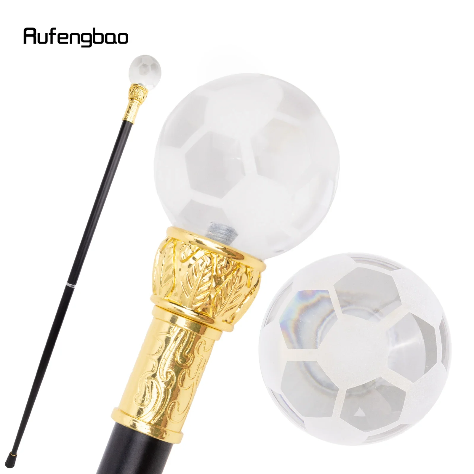 Futebol De Vidro Transparente Golden Walking Cane, Bastão Decorativo de Moda, Cavalheiro Elegante Cosplay Cana Crosier 94cm