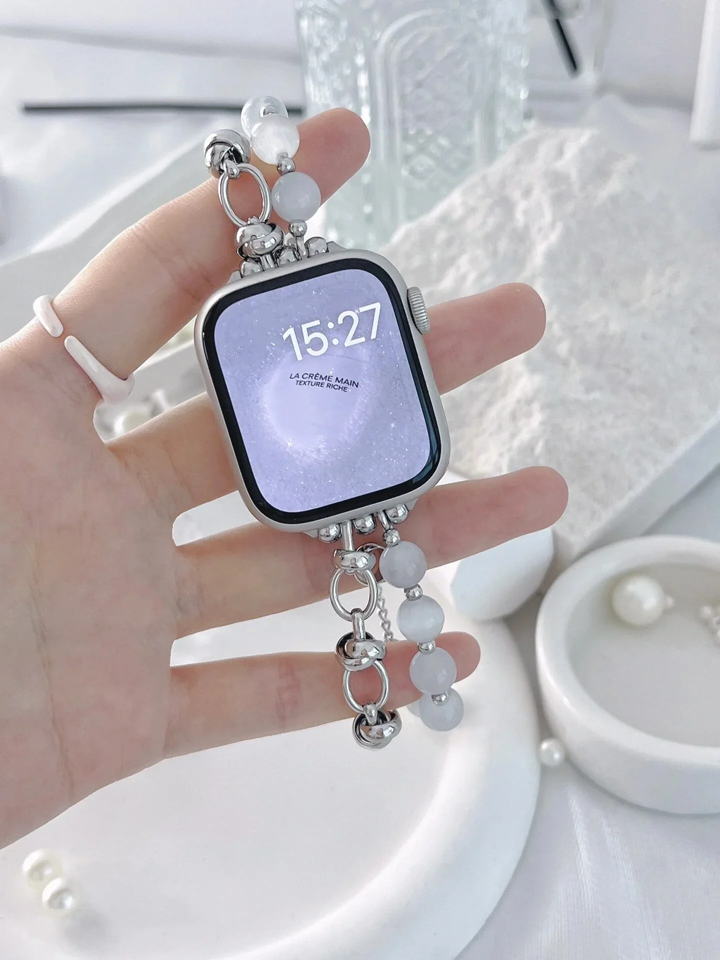 여성을위한 애플 시계 밴드에 대한 패션 비즈 금속 링크 스트랩 38mm 40mm 41mm 42mm 44mm 45mm 46mm 49mm