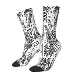 Calcetines con estampado de tatuaje tradicional americano para hombre y mujer, medias de poliéster, esqueleto, Calavera, hueso, variante, otoño