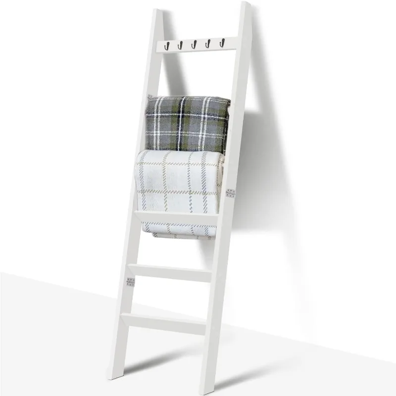 

Blanket Ladder for Living Room and Bedroom,5.4 Ft Wall Leaning Quilt Rack with Hooks,Rustic Decorative Farmhouse