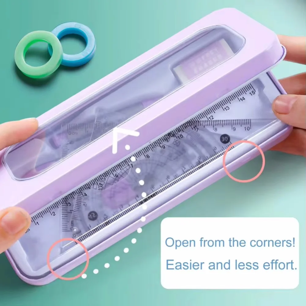 Set di 7 righello per studenti Set di strumenti di disegno matematico geometrico bussola multifunzionale goniometro righello gomma materiale