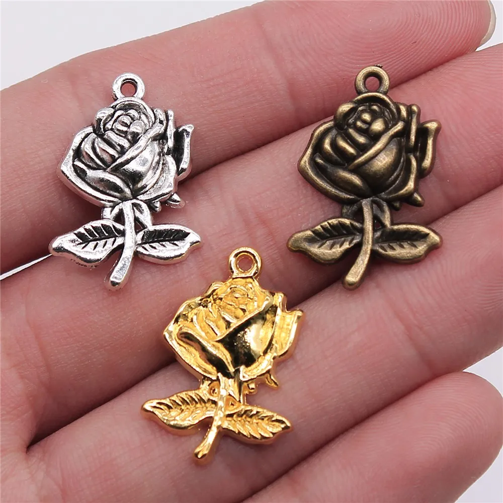 WYSIWYG 10 sztuk 25x17mm róża wisiorki kwiat Charms Rose Flower Charm Rose Flower wisiorki do tworzenia biżuterii