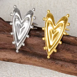 Long Stainless Steel Heart Rings For Women Men Accessories Open Adjustable Ring Vintage Punk Jewelry y2k Girl Love Bagues Femme