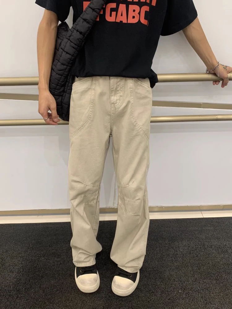 

Khaki Workwear Pants American Retro Vintage Flared Men's Cleanfit Straight Casual Long Trousers Youthful Energy Style Polyest...