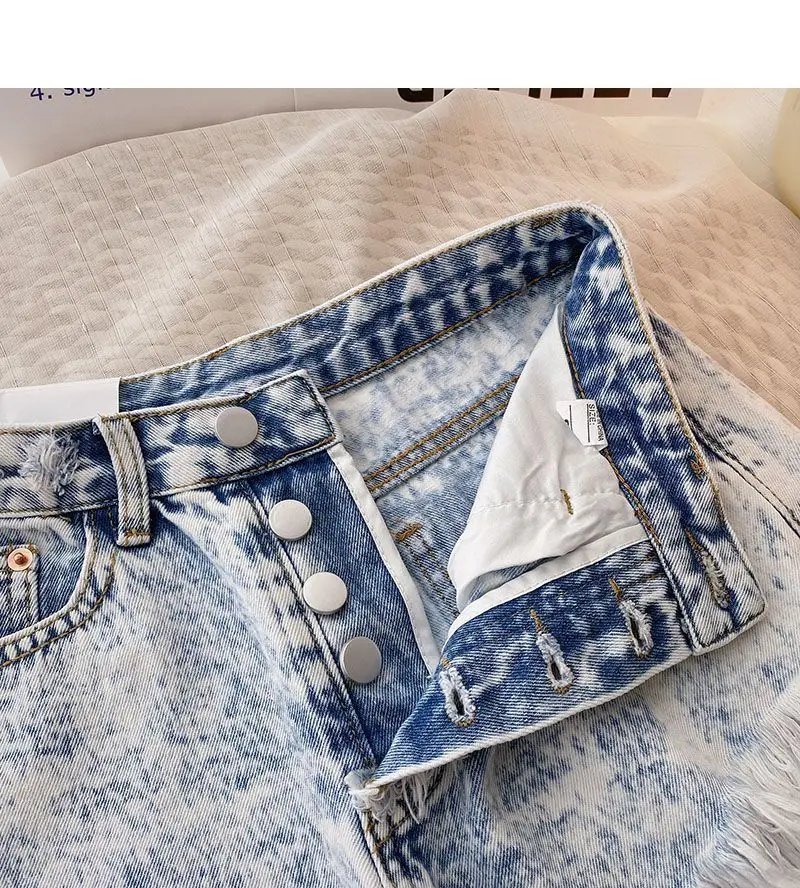 Ins Fashion High Waist Tassel Jeans Shorts Chic Y2K Gradient Blue Denim Shorts Pants Streetwear Ladies Bottoms 2023