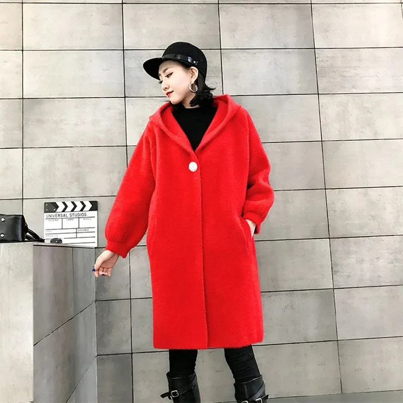 2023 Winter New Imitation Mink Fleece Coat Women\'s Mid length Winter Loose Thickened Gold Mink Fleece Coat Women\'s Mink Fleece