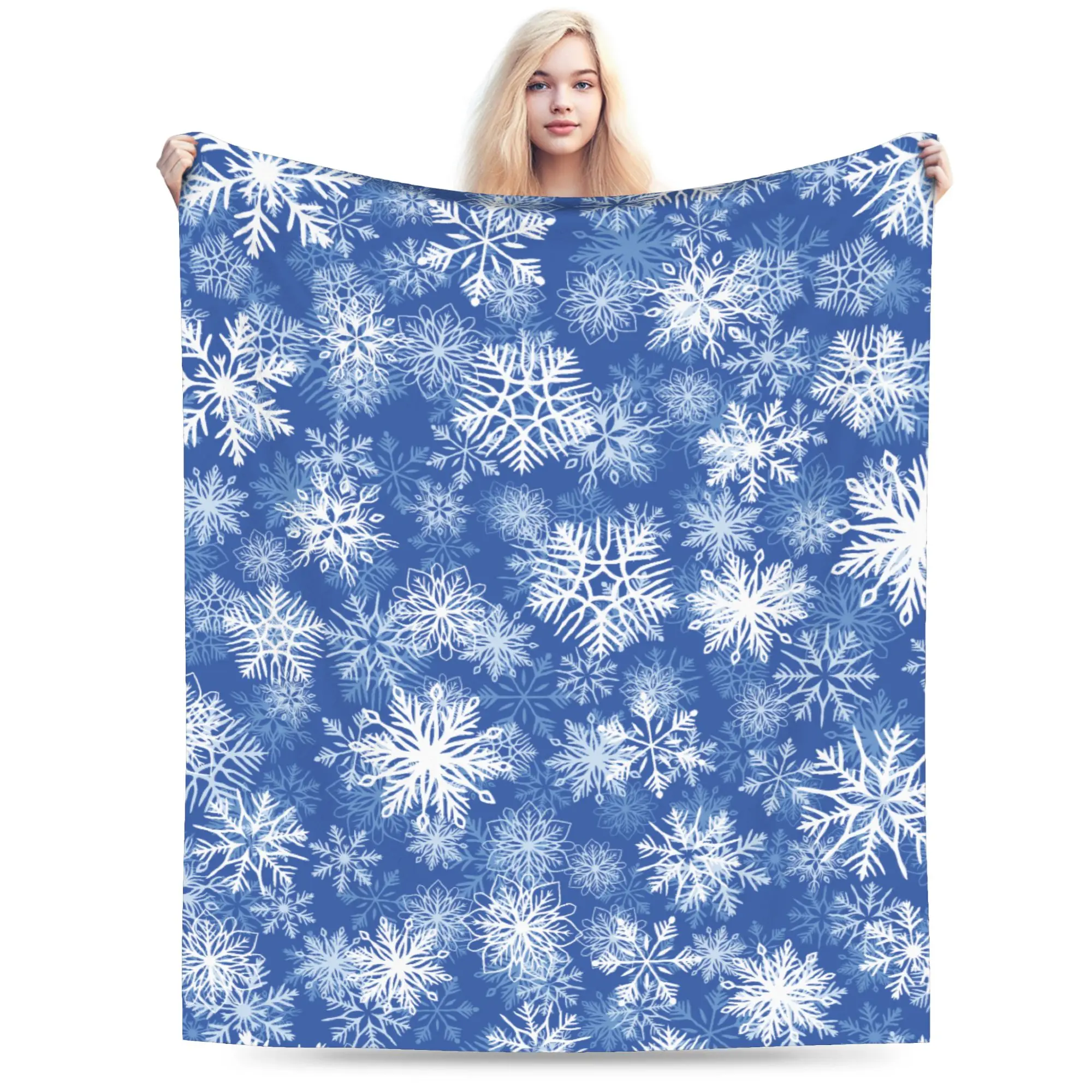 

Christmas Snowflake Blankets Fleece Decoration Breathable Super Warm Throw Blanket for Bed Car Plush Thin Quilt