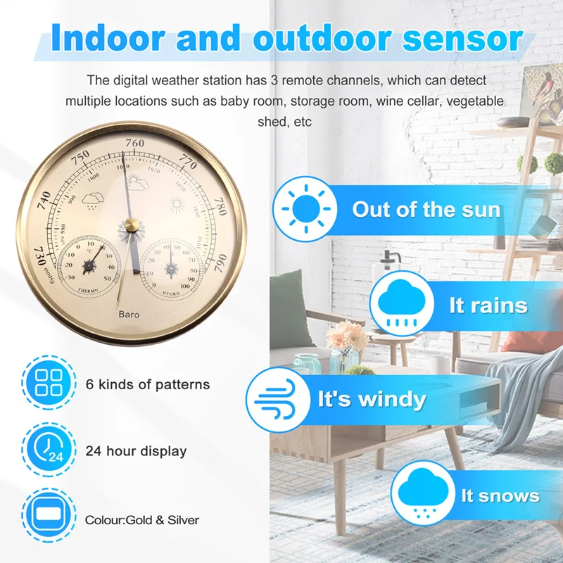 2PCS Wander Cloudly Barometer With Thermometer Hygrometer 3 In 1 Weather Station For Weather Forecasting Instrument