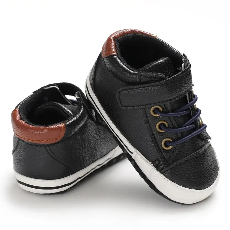 Baby Shoes Boys High Top Sneakers PU Leather Soft Sole Infant Kids Walker Crib Shoe