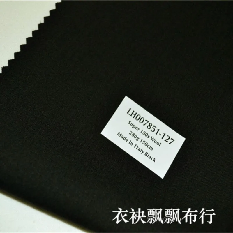 

The suit is made of fine-spun high-count dark black cyan and striped fabric for trousers skirts