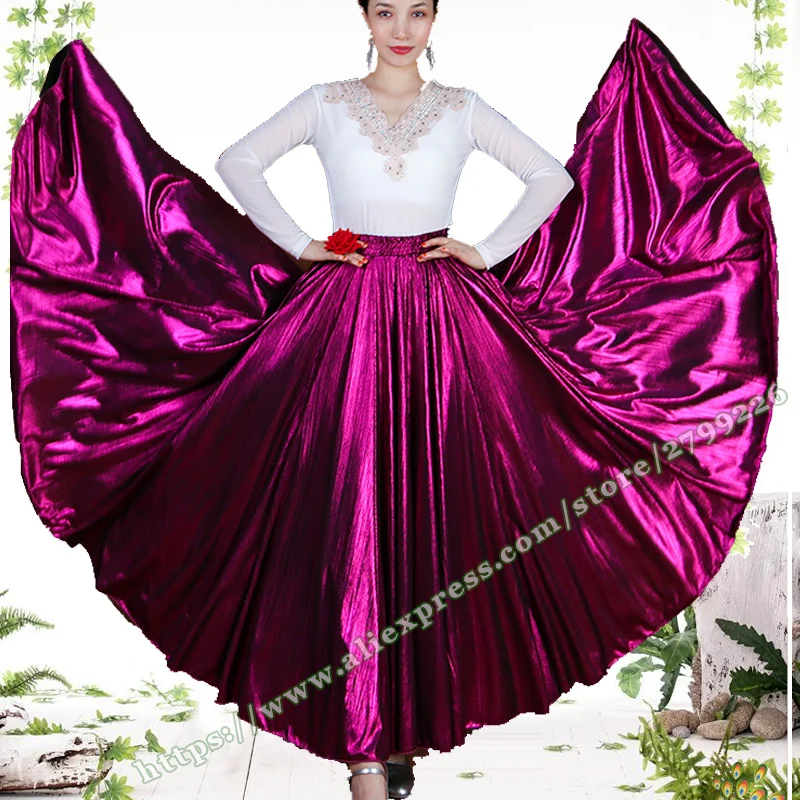 

Purple Glossy Silk lock Gold 720 Degree Pleated long Skirt Big Hem Women's Skirts , Full Circle Dance Ladies Skirt 2024