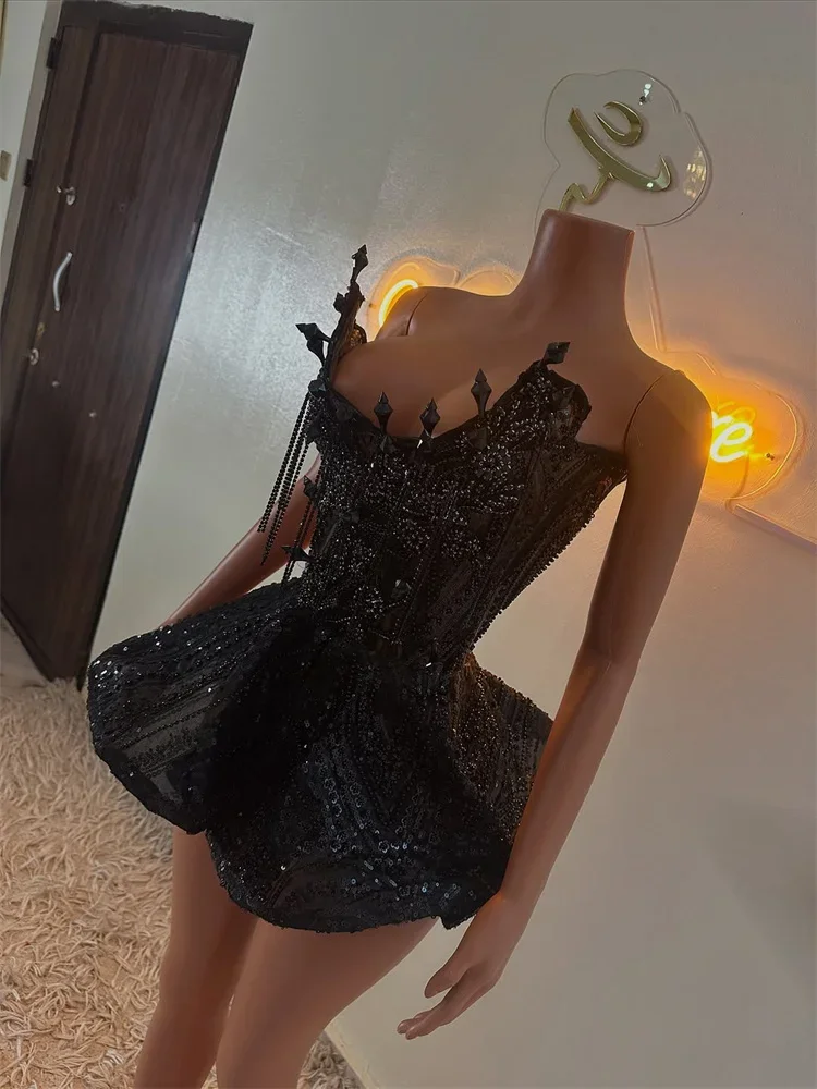 

Короткие платья для выпускного вечера с блестящими стразами и бриллиантами, индивидуальное вечернее платье Aso Ebi, черное мини-коктейльное платье для девочек, платье для выпускного вечера