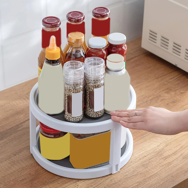 360° Rotating Storage Rack Kitchen Spice Rack Pantry Cabinet Seasoning Bottle Shelf Box Turntable Holder Tray Kitchen