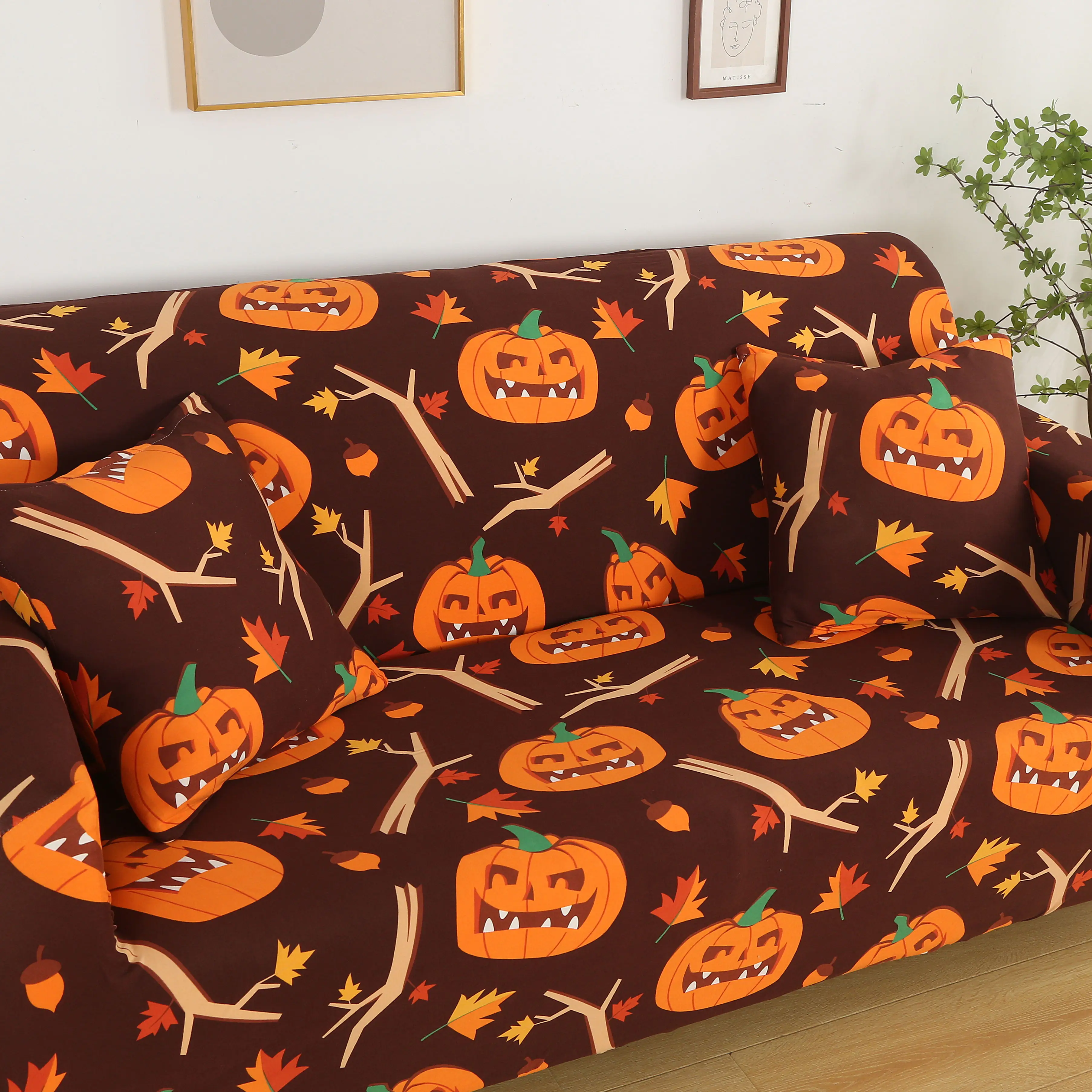 Halloween Sofa Cover for Living Room Elastic Stretch Couch Covers Pumpkin Pattern Sofa Slipcover 1/2/3/4 Seater Housse Canapé