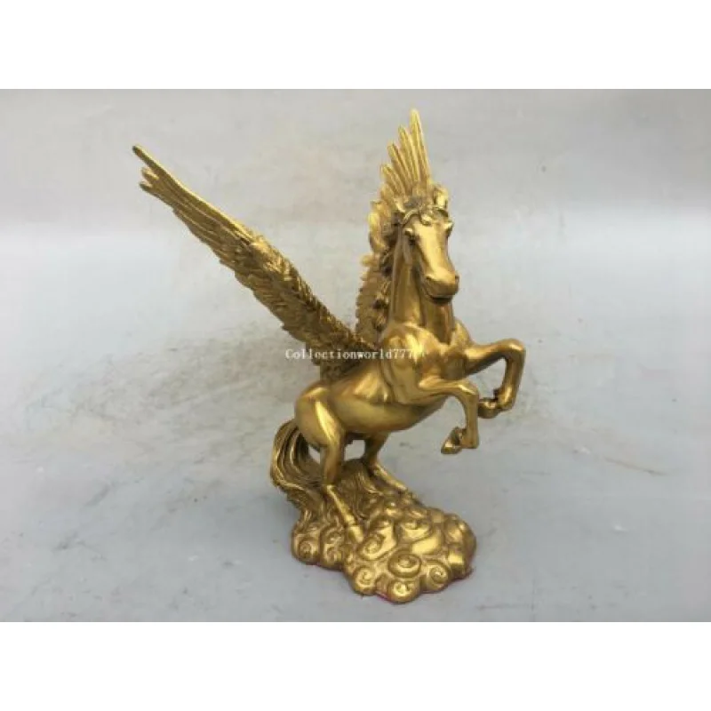 9'' brass copper furniture decorate animal have winged wings horse statue