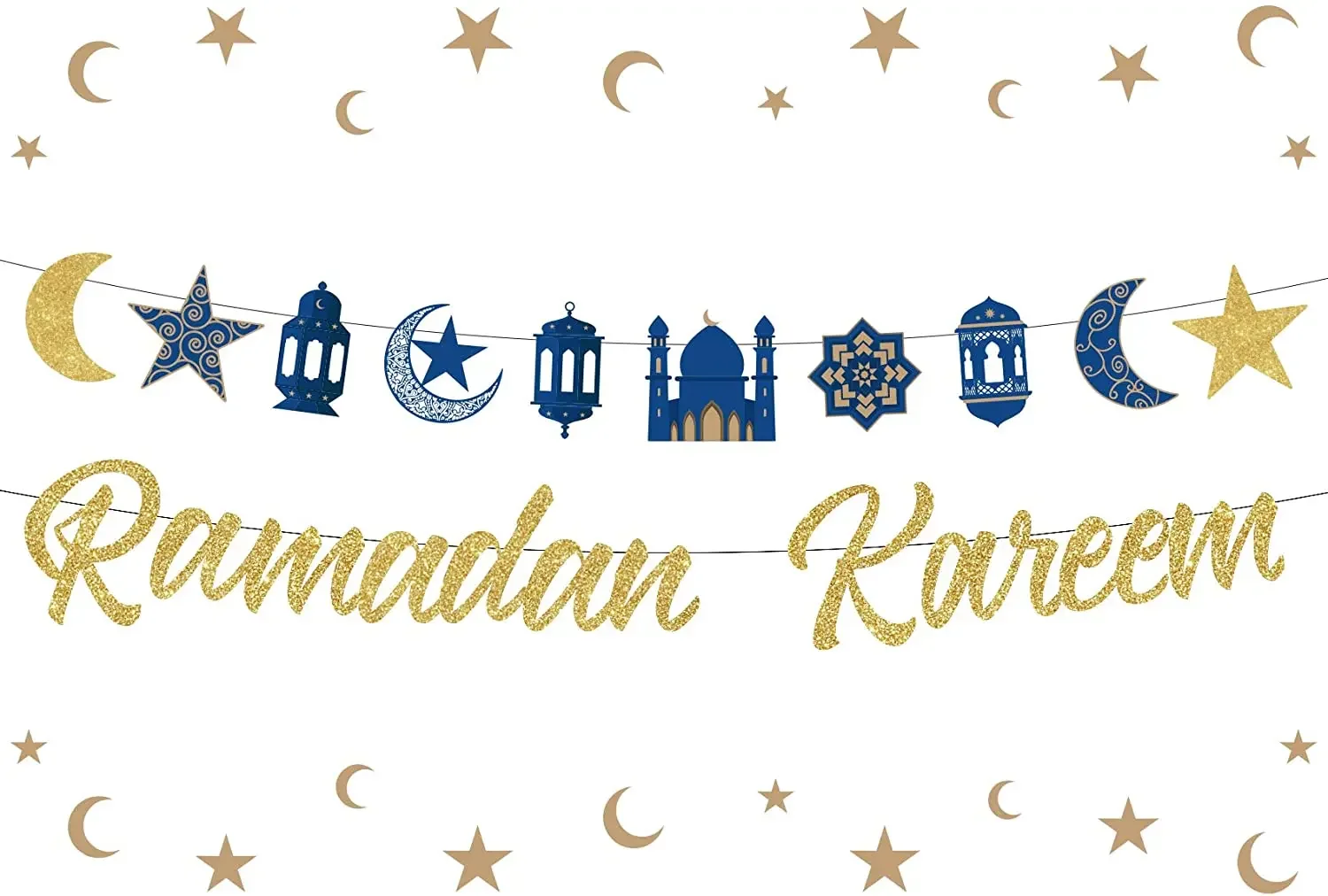 

Ramadan Kareem Banner Gold Glitter Eid Festival Party Decorations Supplies for Home Door Table Wall Outdoor
