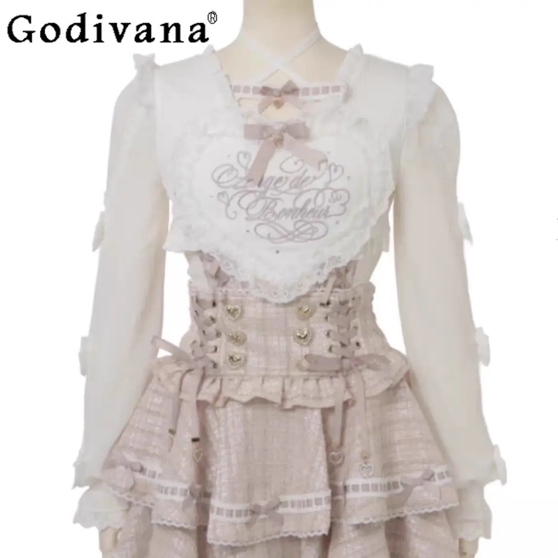 

Japanese Style Liz Sweet Lolita Long Sleeve Shirt 2026 Spring Girls Cute Halter Blouse Women's Mine Mass-produced Lace Bow Tops
