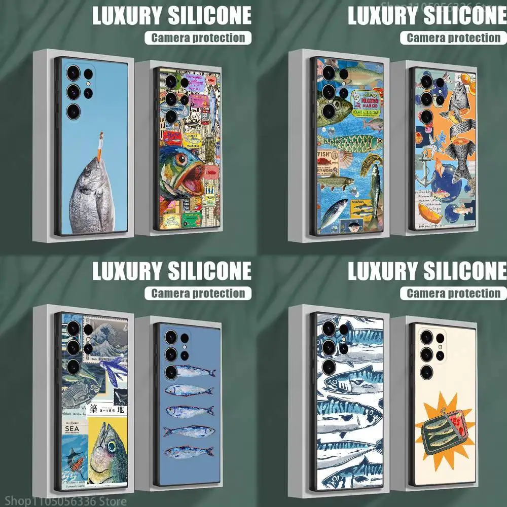 

F-Fish F-Funny Sardines Phone Case For Samsung S25,S24,S23,S22,S21,S20,S10,Ultra,Plus,Lite,FE,Soft Silicone Black Cover
